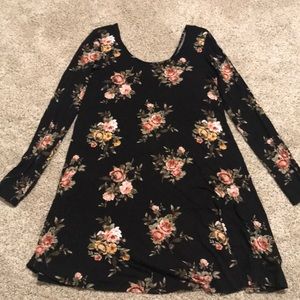 Black floral long sleeved short dress